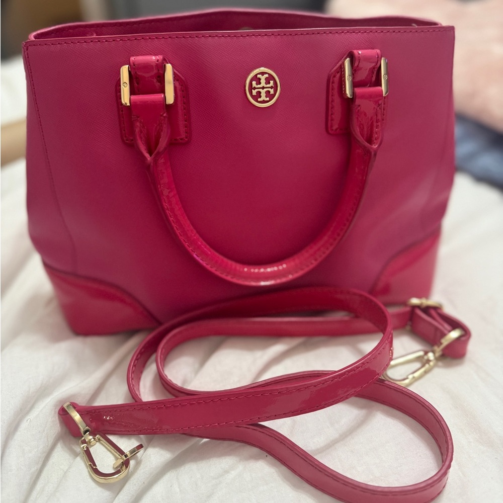 Tory Burch Pink Satchel with Gold Accents